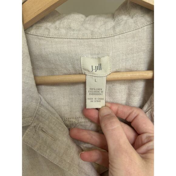 J. Jill Women's Linen Floral Embroidered trucker Jacket L Beige Cream Feminine - Picture 10 of 10